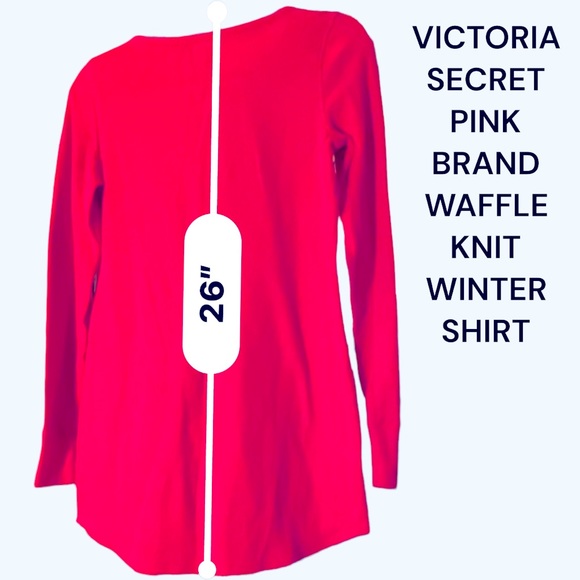 VICTORIA’S SECRET PINK WAFFLE KNIT TOP SZ XS, OVERSIZED, P/P-18/19”, Length 26” - Picture 3 of 15